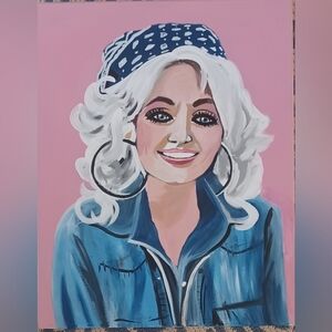 Pop Art Style Portrait on Pink Canvas Dolly Parton